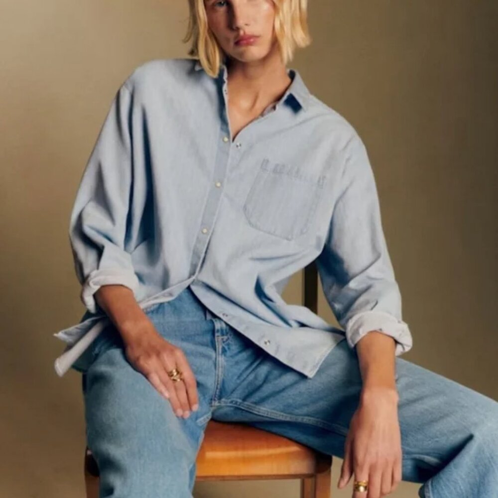 Sezane Max Shirt In Very Light Denim Size 38, US 6/M